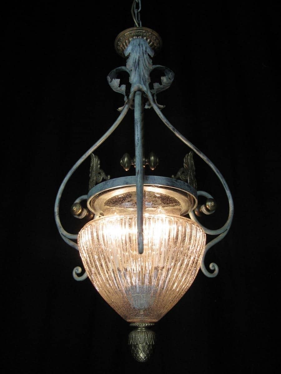 Vintage Lantern In Wrought Iron And Blown Glass photo furniture