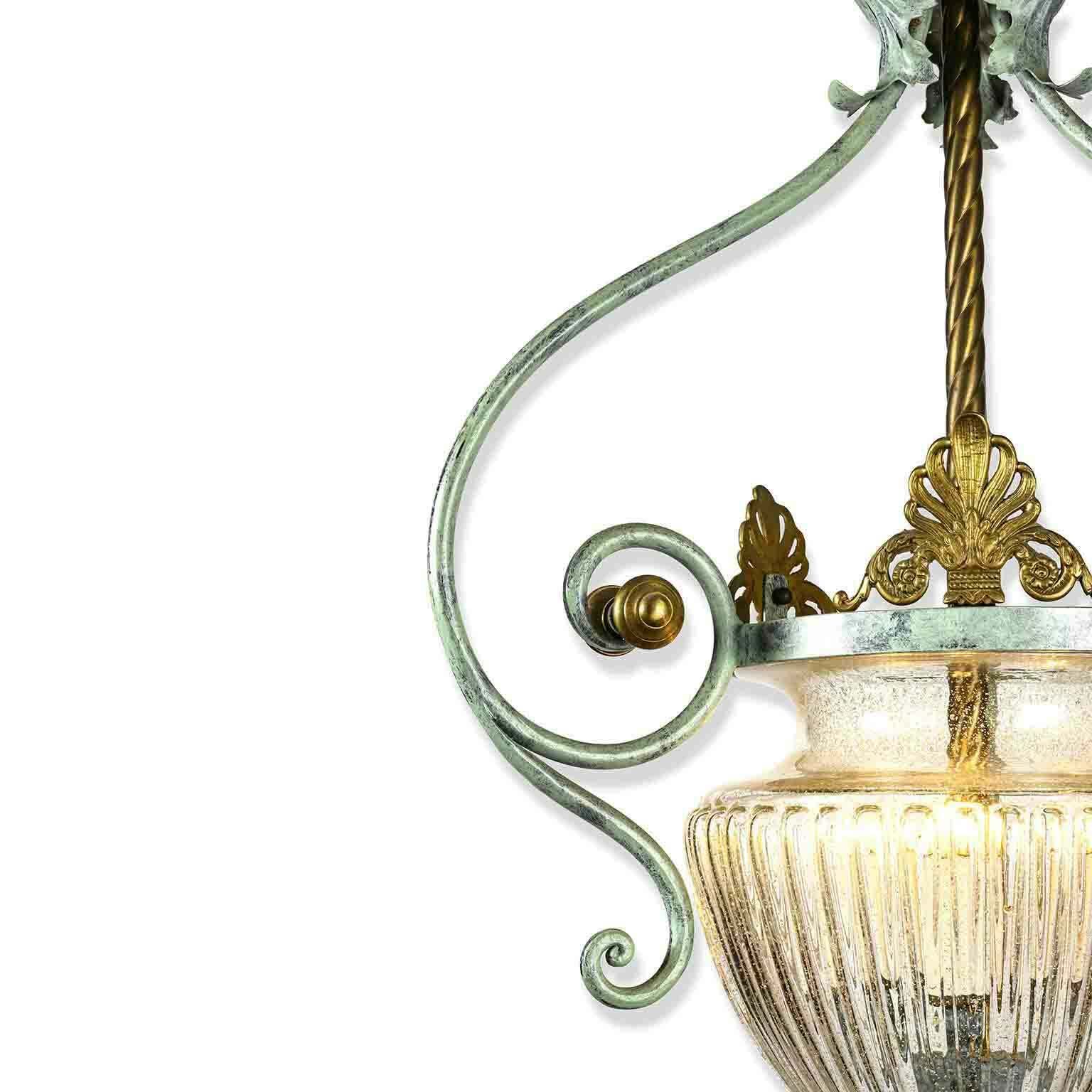 Vintage Lantern In Wrought Iron And Blown Glass photo buy