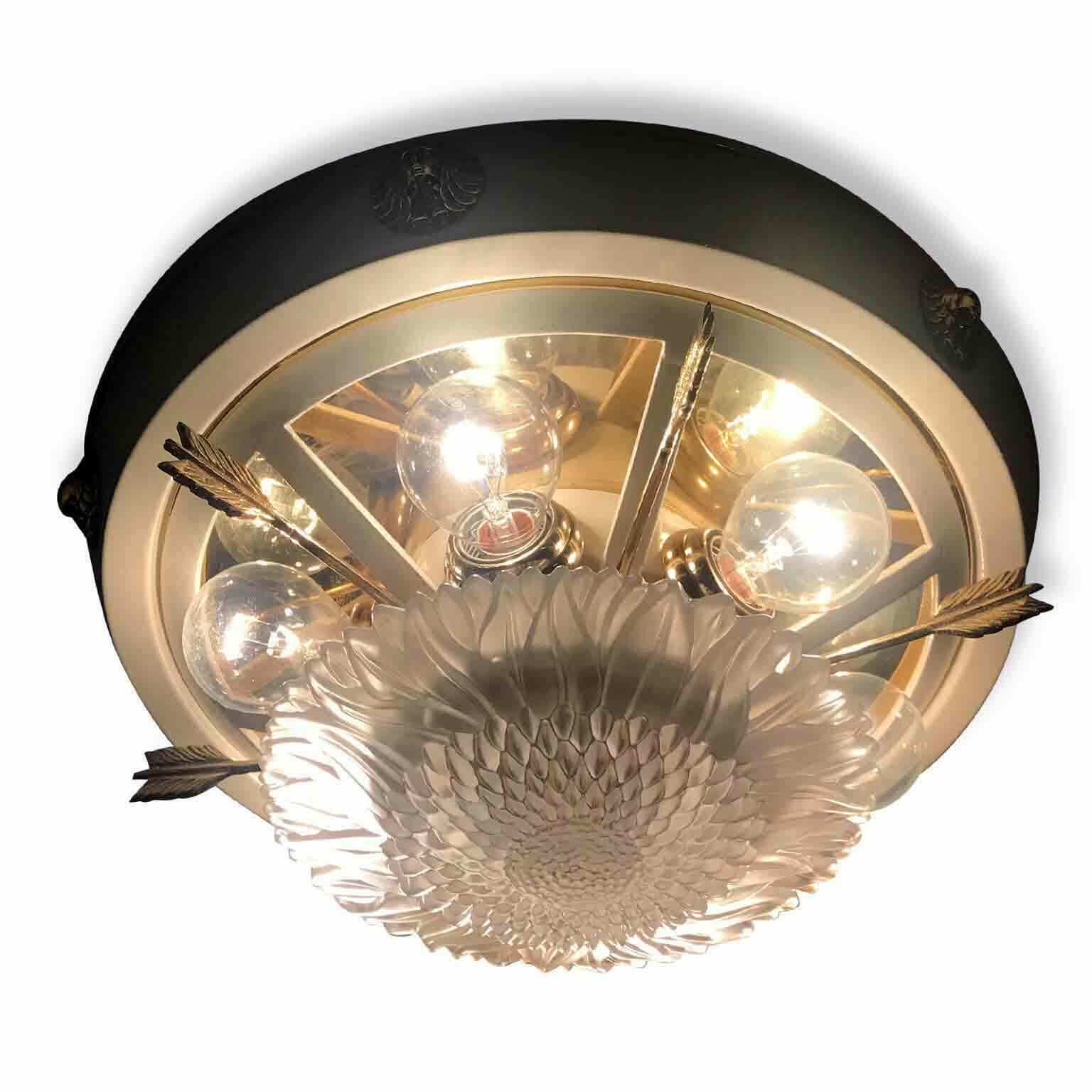 Ceiling Light Lacquered With Brass And Crystal