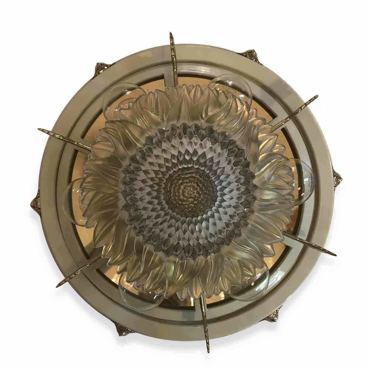 Ceiling Light Lacquered With Brass And Crystal photo for sale