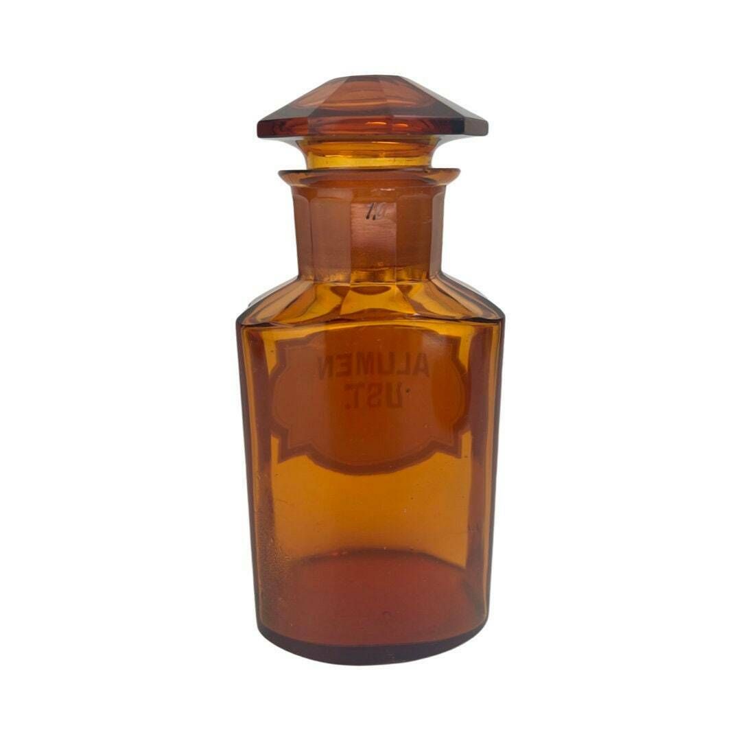 Vintage Amber Apothecary Alumen Ust Jar With Lid/Old Medicine Bottle/Original Brown Glass Chemist Jar/Pharmacy Bottle/Chemists Display photo Home Decor