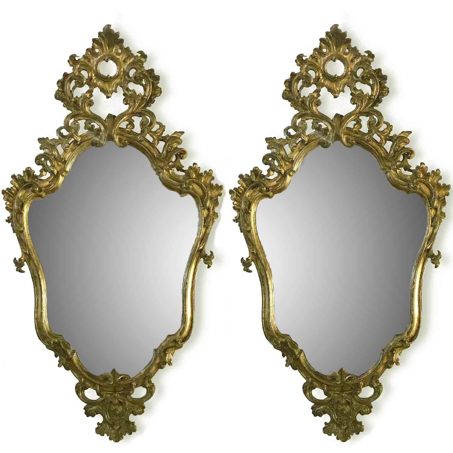 Pair Of Golden Carved Wooden Mirrors In Mecca