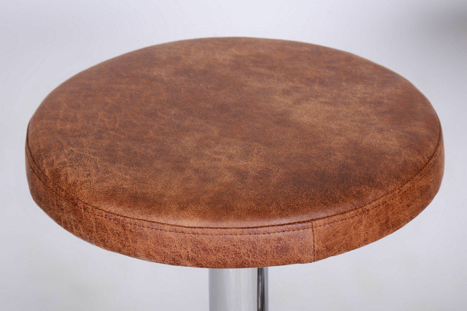 Pair Of Bauhaus Chrome Plated Steel Stools, Brown Leather, Czech, 1930 1939 photo Furniture