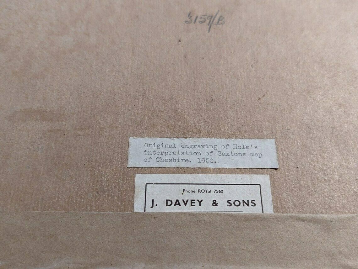 Original Engraving Of Holes Interpretation Of Saxton's Map Of Cheshire C.1650 photo Art