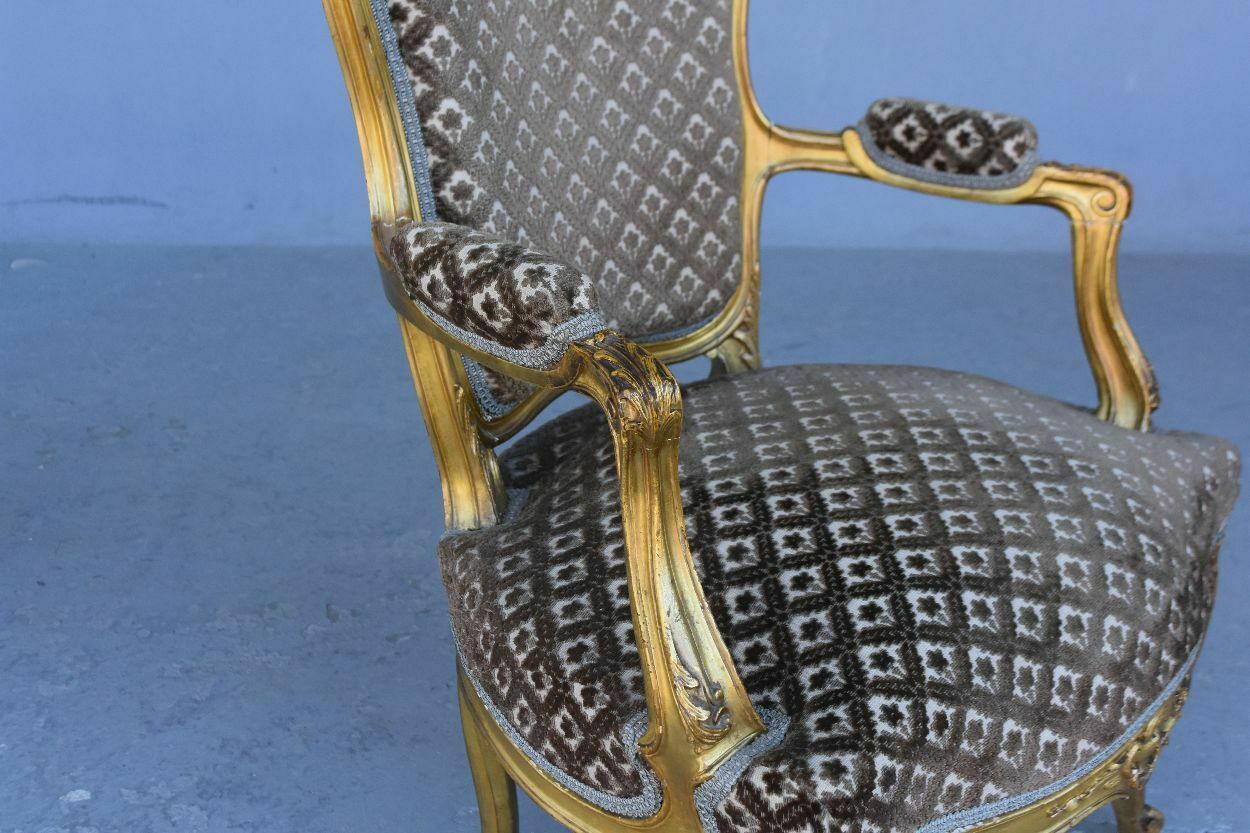 Louis XV Style Golden Wood Chairs Genoa Velvet (Pair) photo Furniture