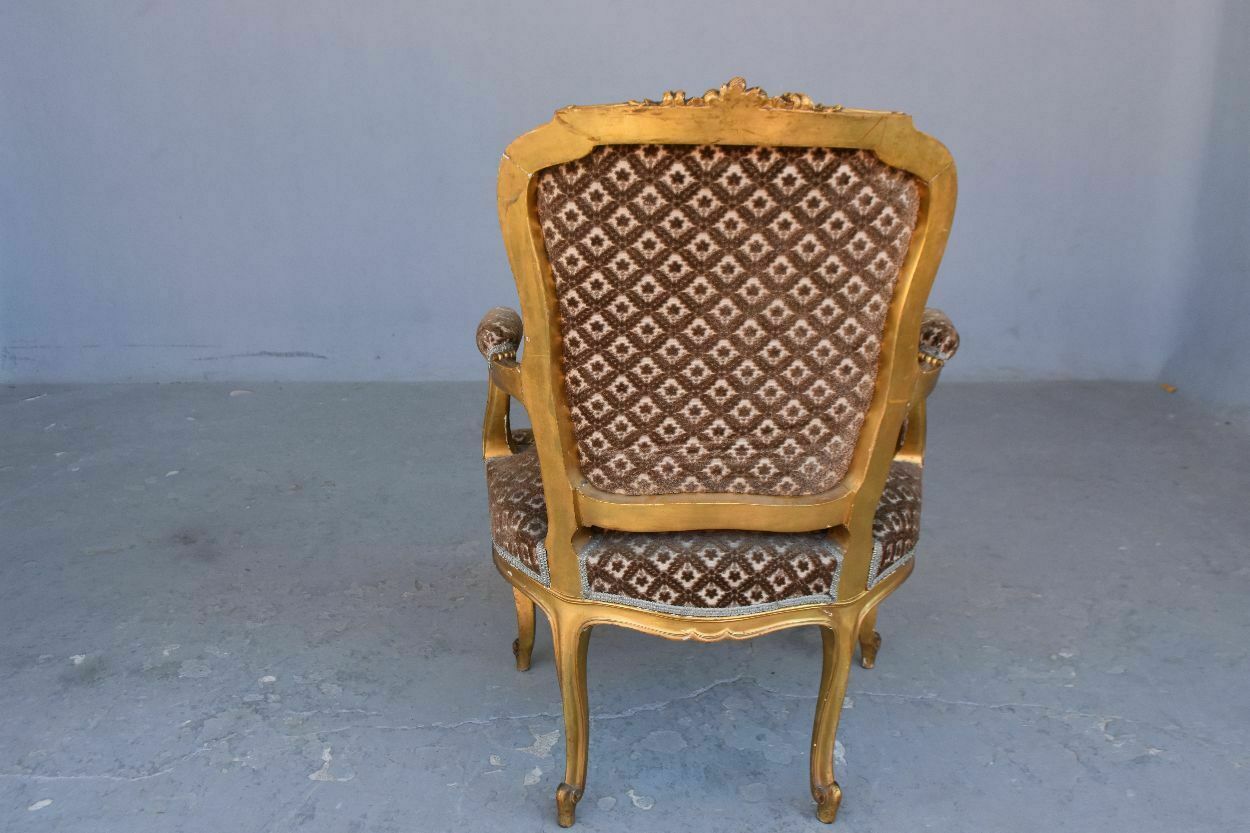 Louis XV Style Golden Wood Chairs Genoa Velvet (Pair) photo vinterior