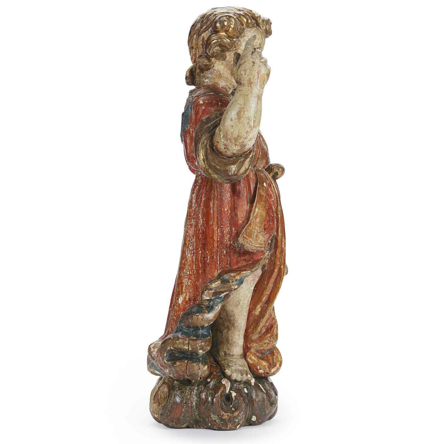 Pair Of Sculpted Lacquered And Gilded Candle Holder Angels 1600 photo vinterior
