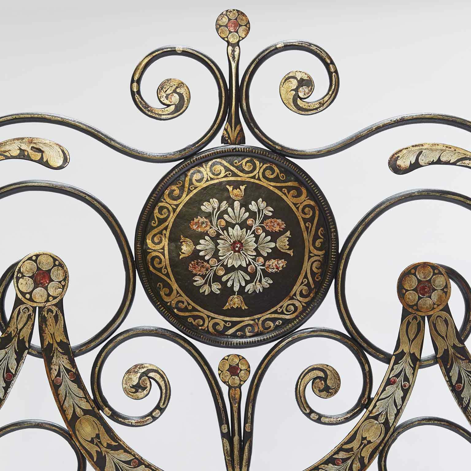 Genoese 1800 Wrought Iron Bed With Floral Painting photo for sale