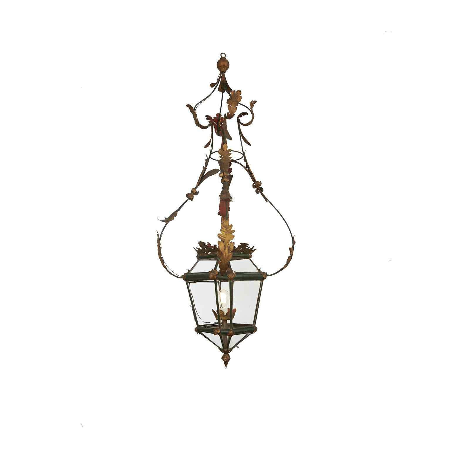 Large Green Iron Lantern, Italian Artefact From 1700