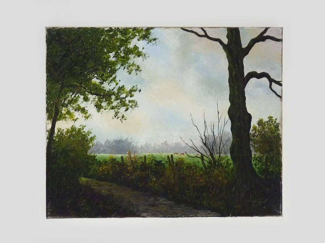 Huile sur toile, village de Jan Van Dooren, paysage d'automne. Signée