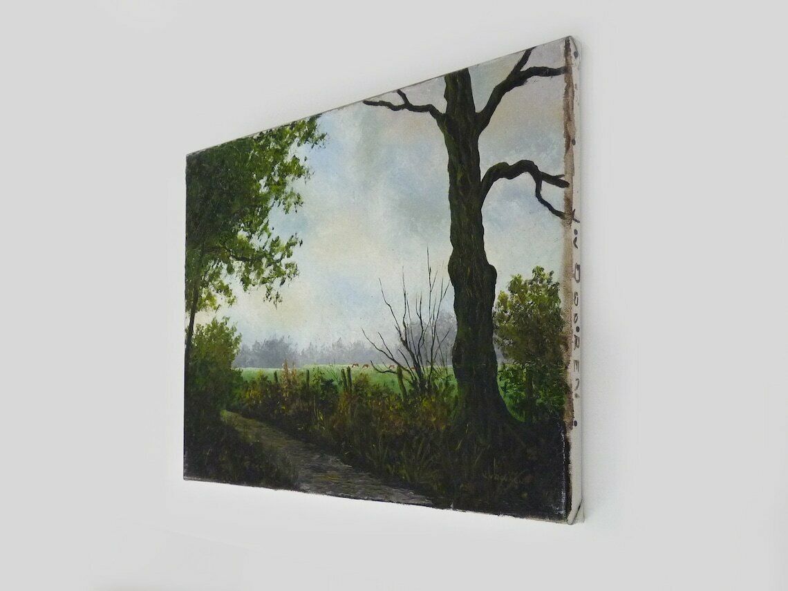 Huile sur toile, village de Jan Van Dooren, paysage d'automne. Signée photo 221.0