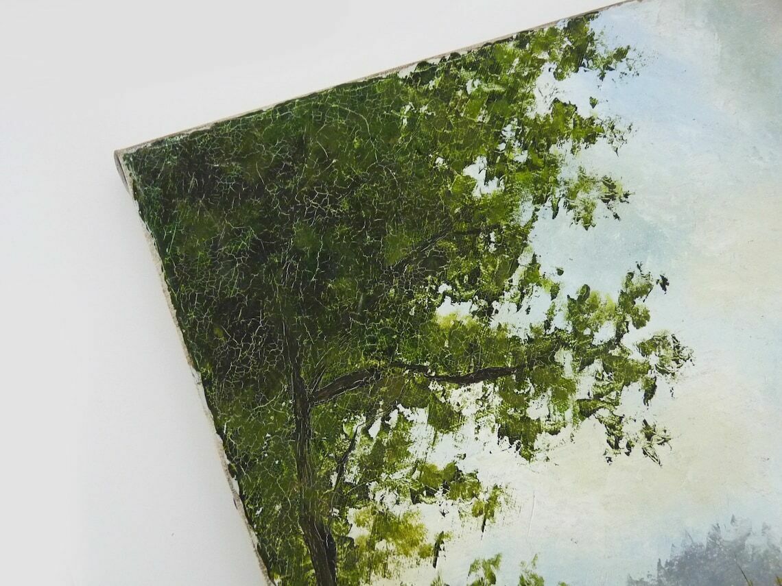 Huile sur toile, village de Jan Van Dooren, paysage d'automne. Signée photo vinterior