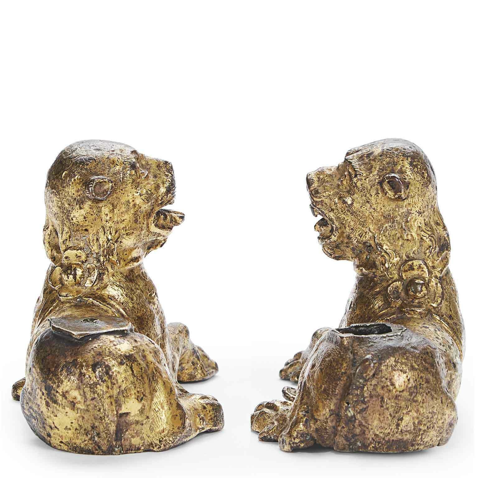 photo for sale Pair Of Stylophorous Lions In Gilded Bronze Nuremberg 1500