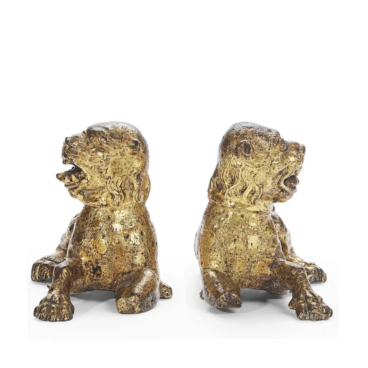Art Pair Of Stylophorous Lions In Gilded Bronze Nuremberg 1500 photo