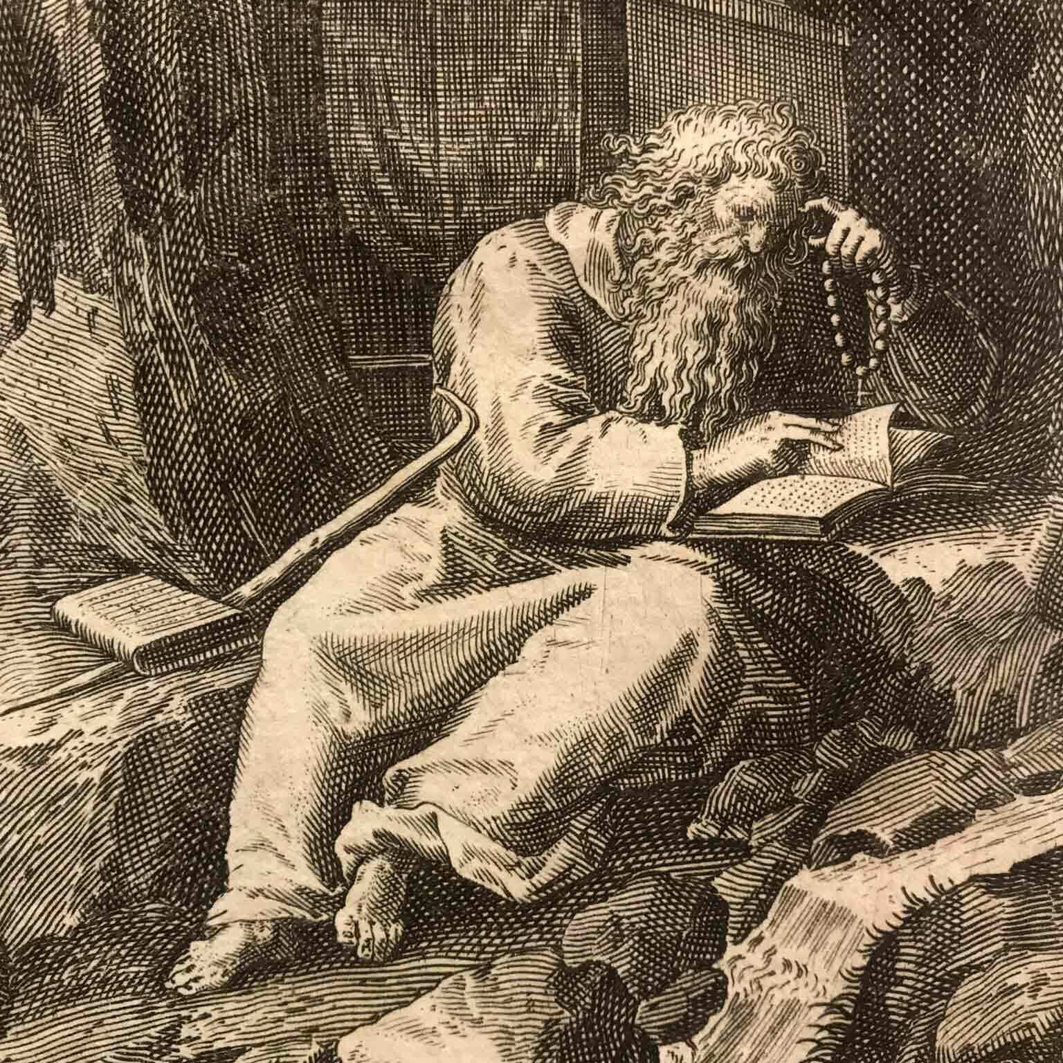 Saint Theoctistus Igumen Engraving By Sadeler In Venice 1598 photo for sale
