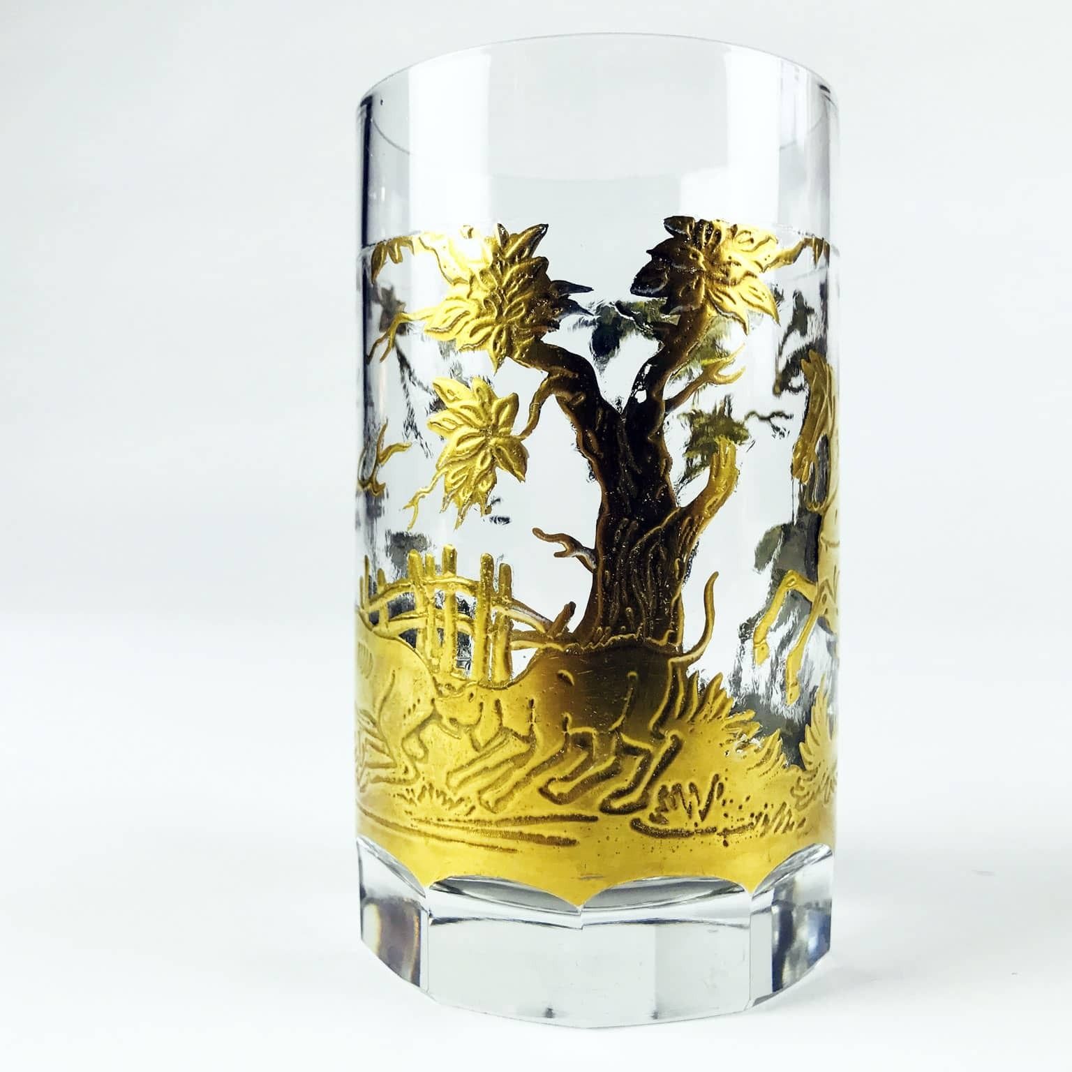 Round Glass With Hunting Scenes In Gold From The Late 19th Century photo for sale