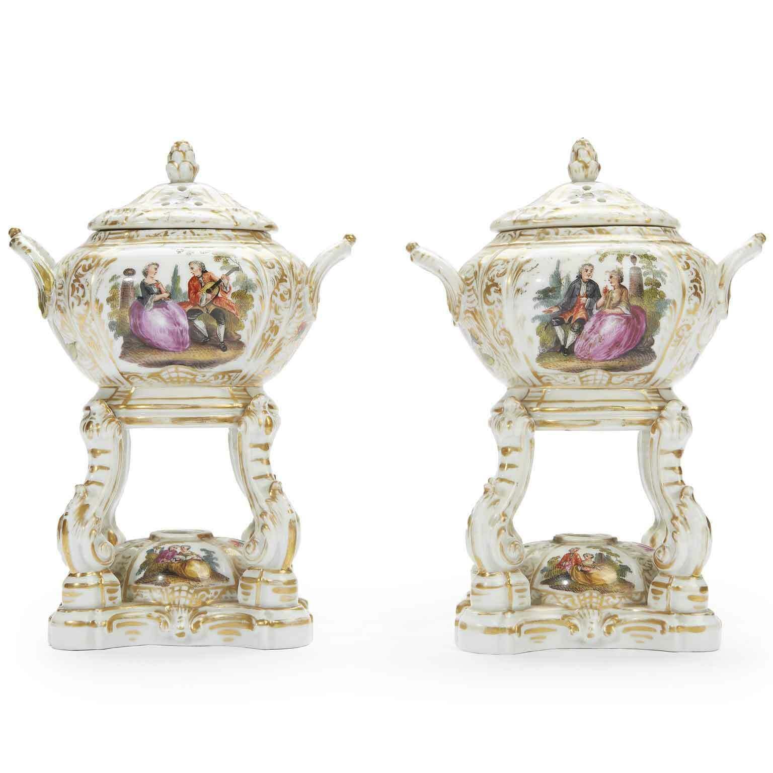 Pair Of Antique German Porcelain Incense Burners From The 1800s photo furniture