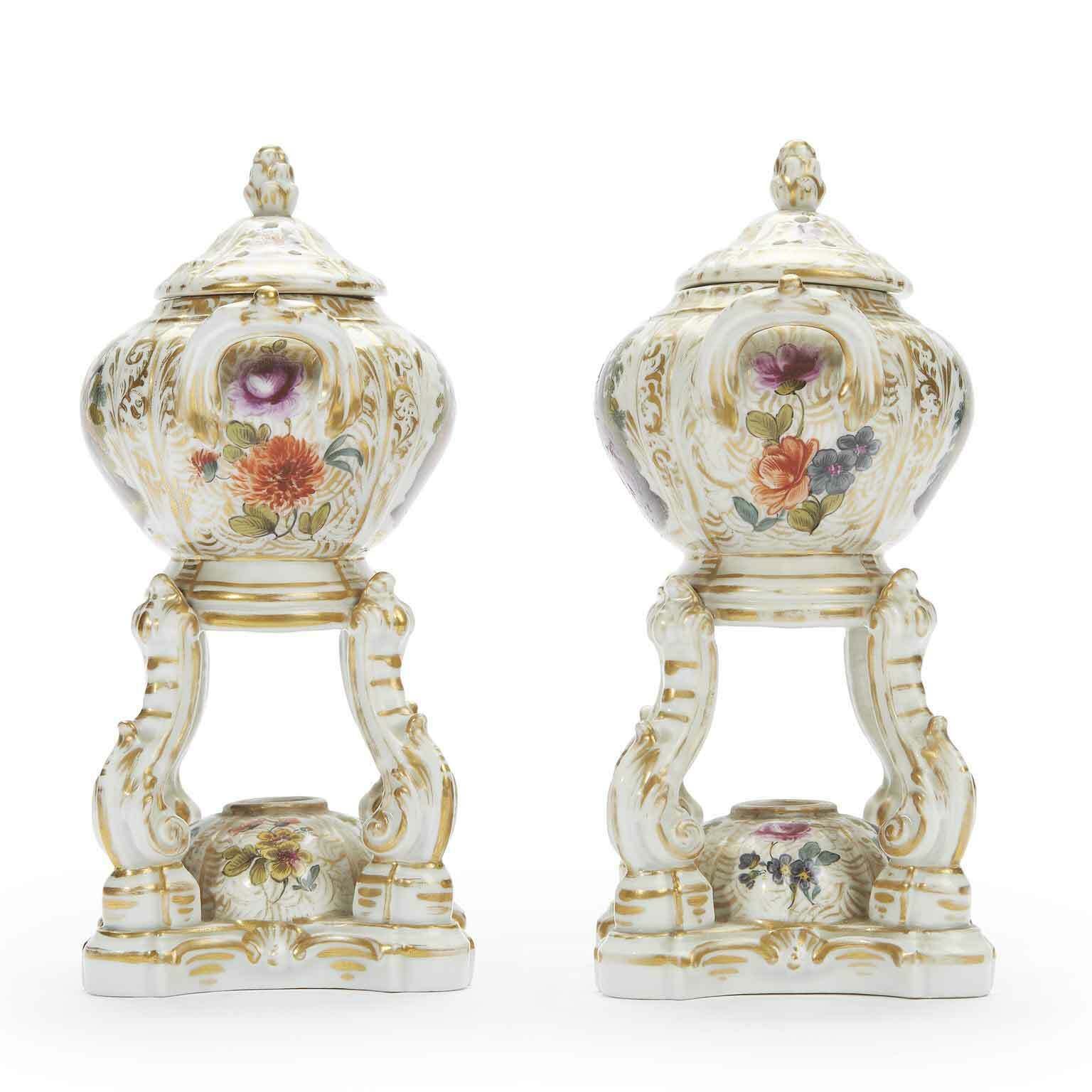Pair Of Antique German Porcelain Incense Burners From The 1800s photo for sale
