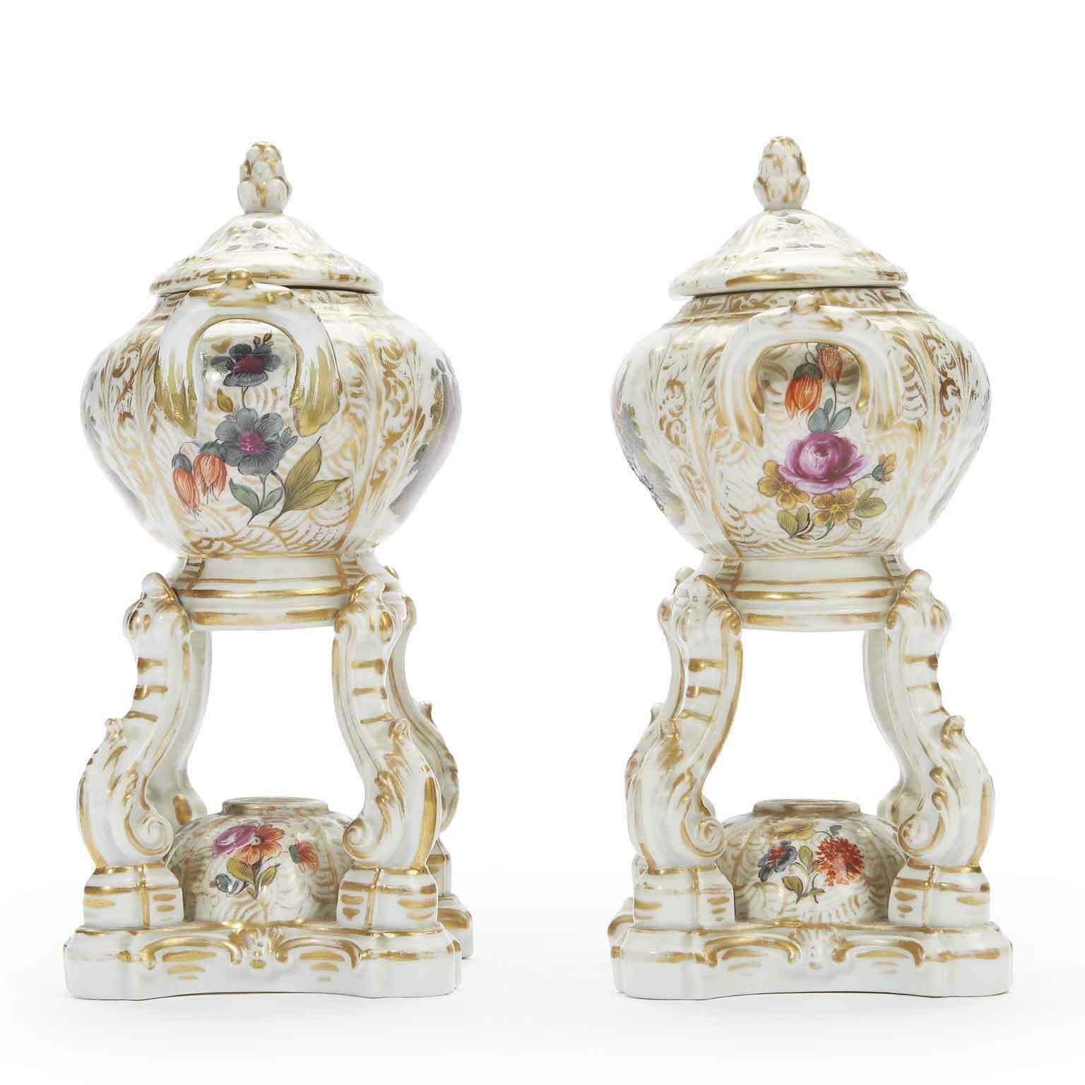 Pair Of Antique German Porcelain Incense Burners From The 1800s photo Home Decor