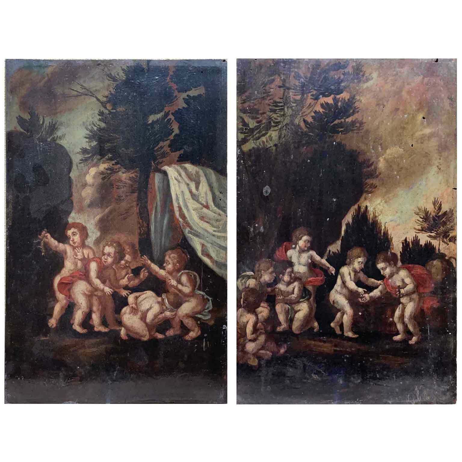 Pair Of Landscapes With Putti, 1800s