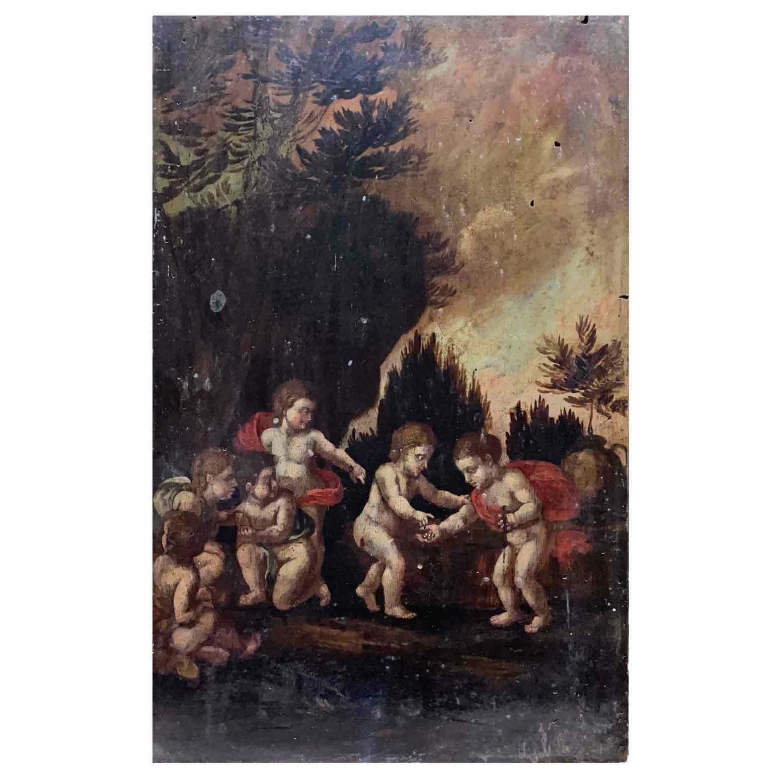 Pair Of Landscapes With Putti, 1800s photo for sale