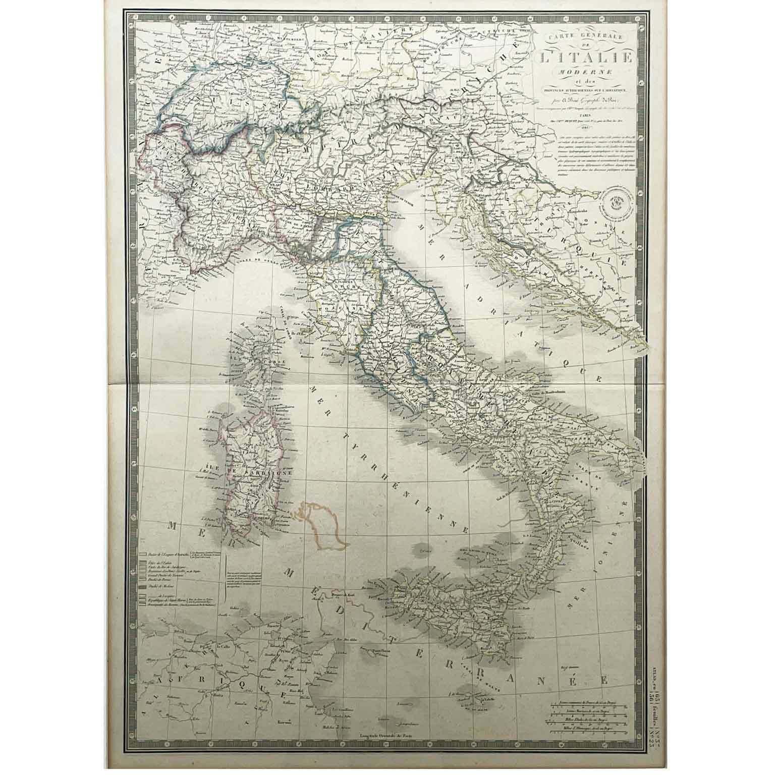 Adrien Brué Geographical Map Of Italy 1842