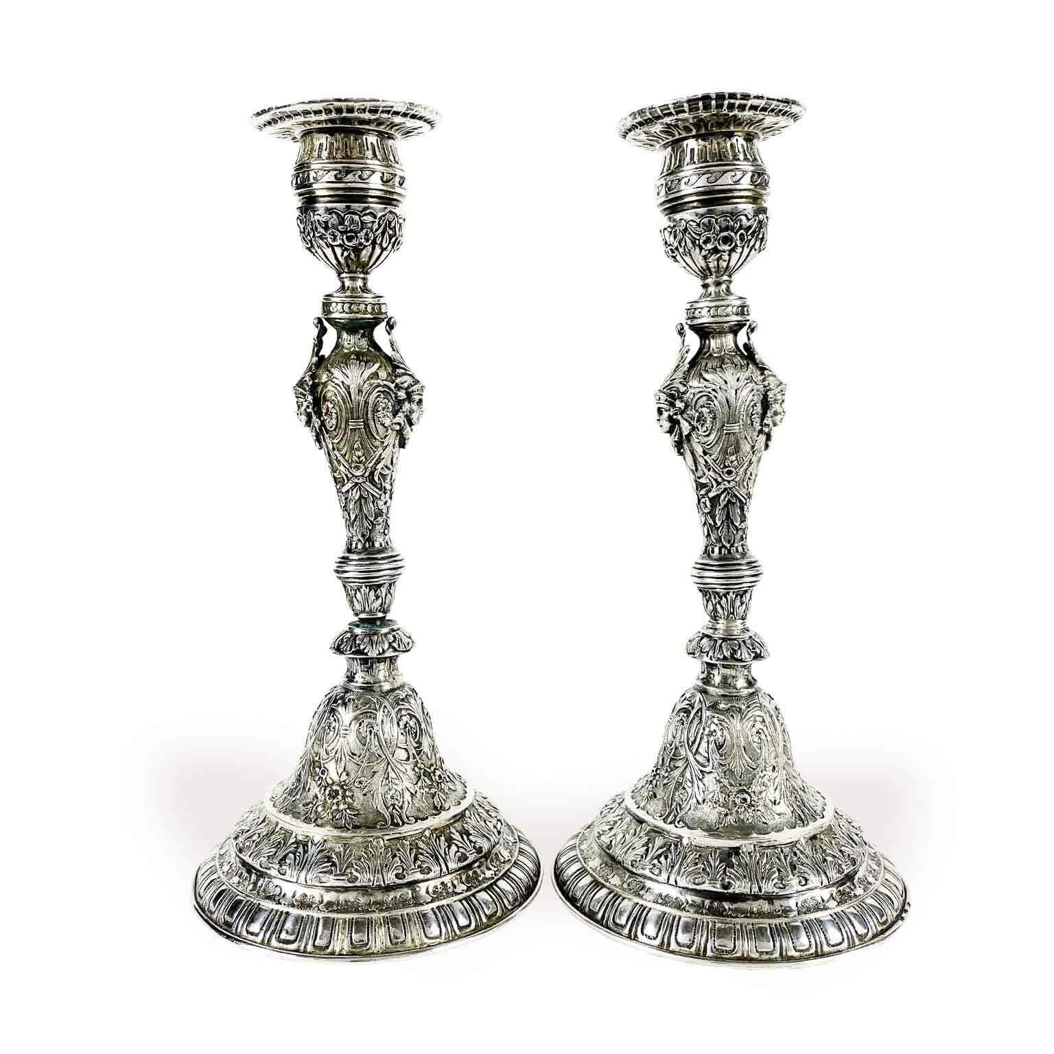 Pair Of Swiss Antique Silver Candlesticks Early 1900s