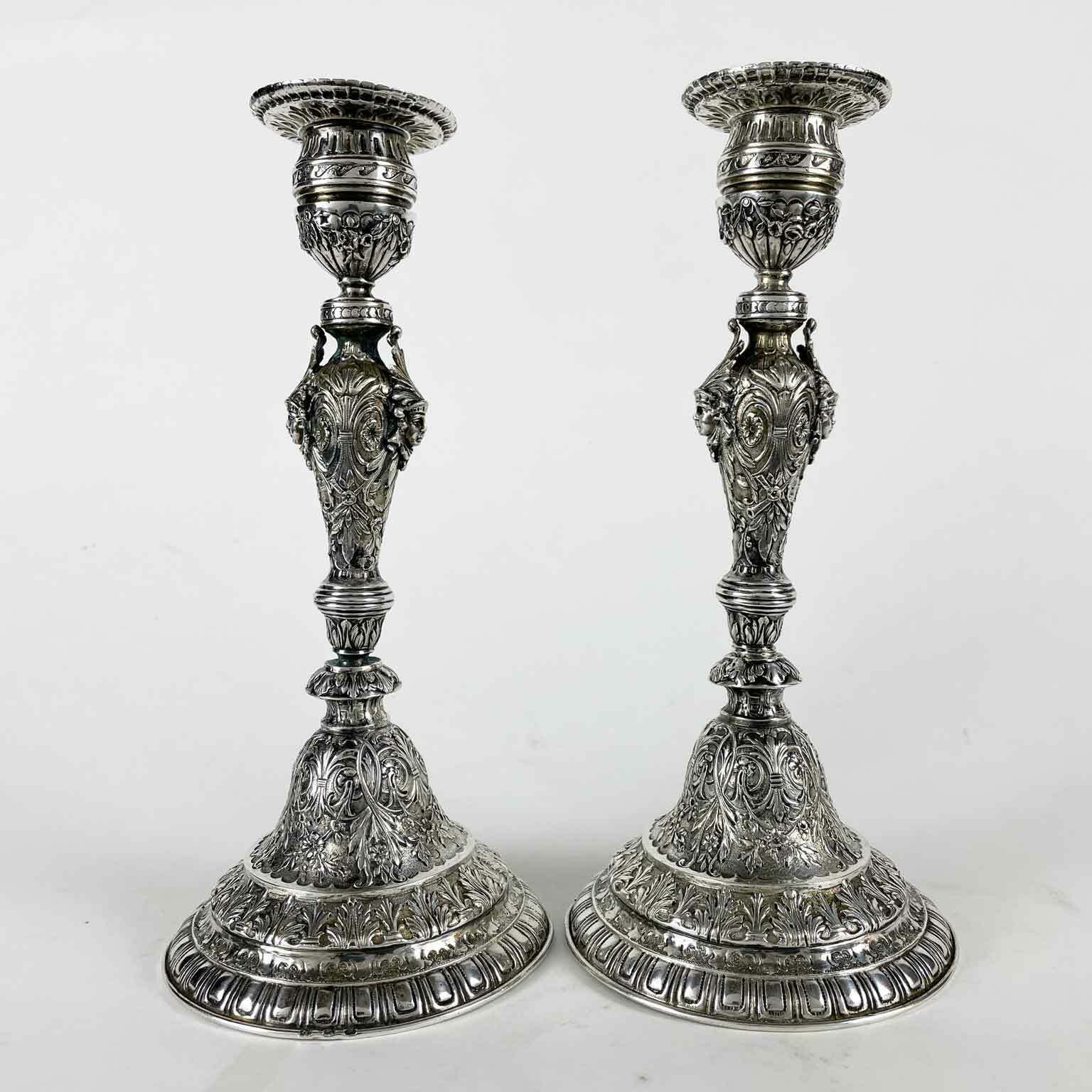 Pair Of Swiss Antique Silver Candlesticks Early 1900s photo for sale