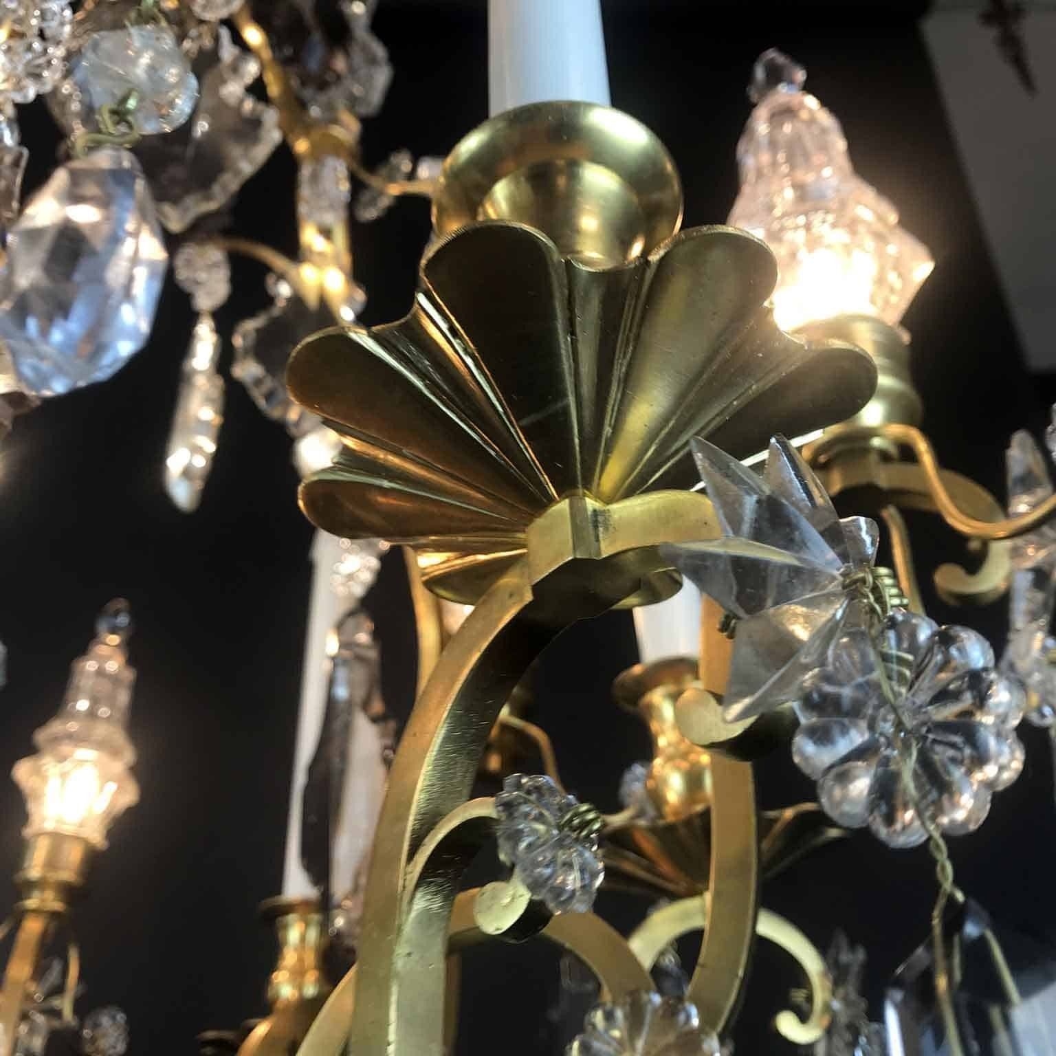 French Chandelier From The Early 1900s In Gilded Bronze And Crystal photo vintage