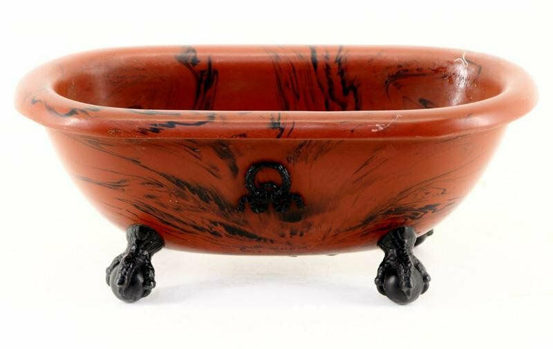 Vintage "Bathtub" Flower Pot In Burgundy Resin With Black Spots photo 111.0