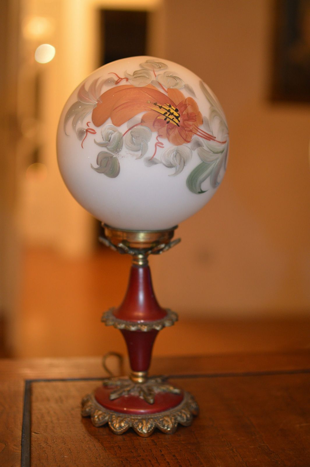 Pair Of Vintage Table Lamp Mid Century Hand Paint Glass 1960 photo for sale