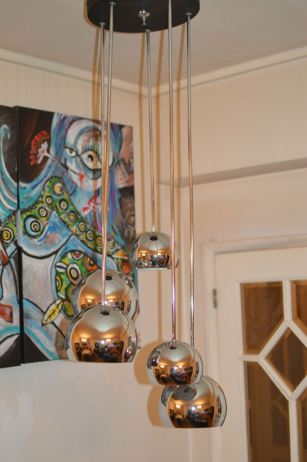 Lamp Mid Century Space Age Cascade Sputnik Chandelier . 1970. Original Big photo Lighting