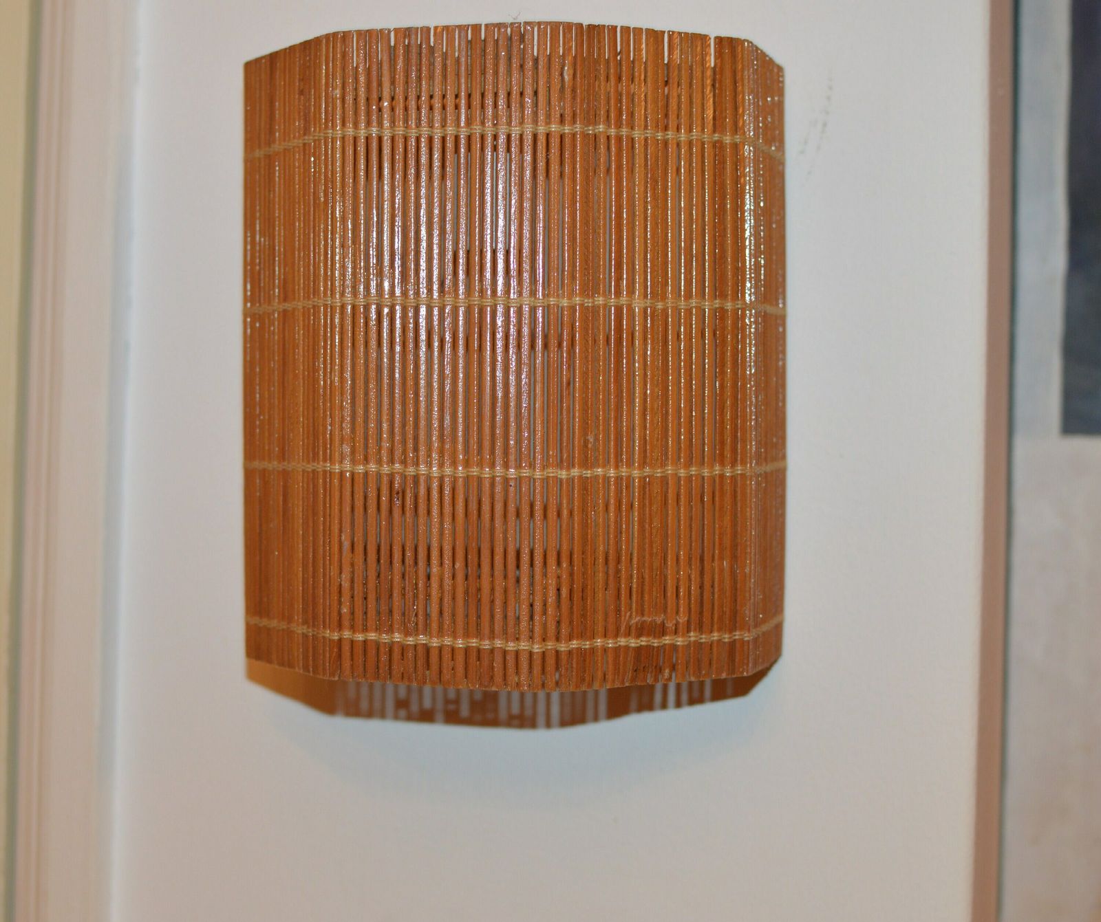 Pair Wooden Wood Wall Lamp 60s Wall Light Wood Straw Light Sconce Lamp Vintage photo vinterior