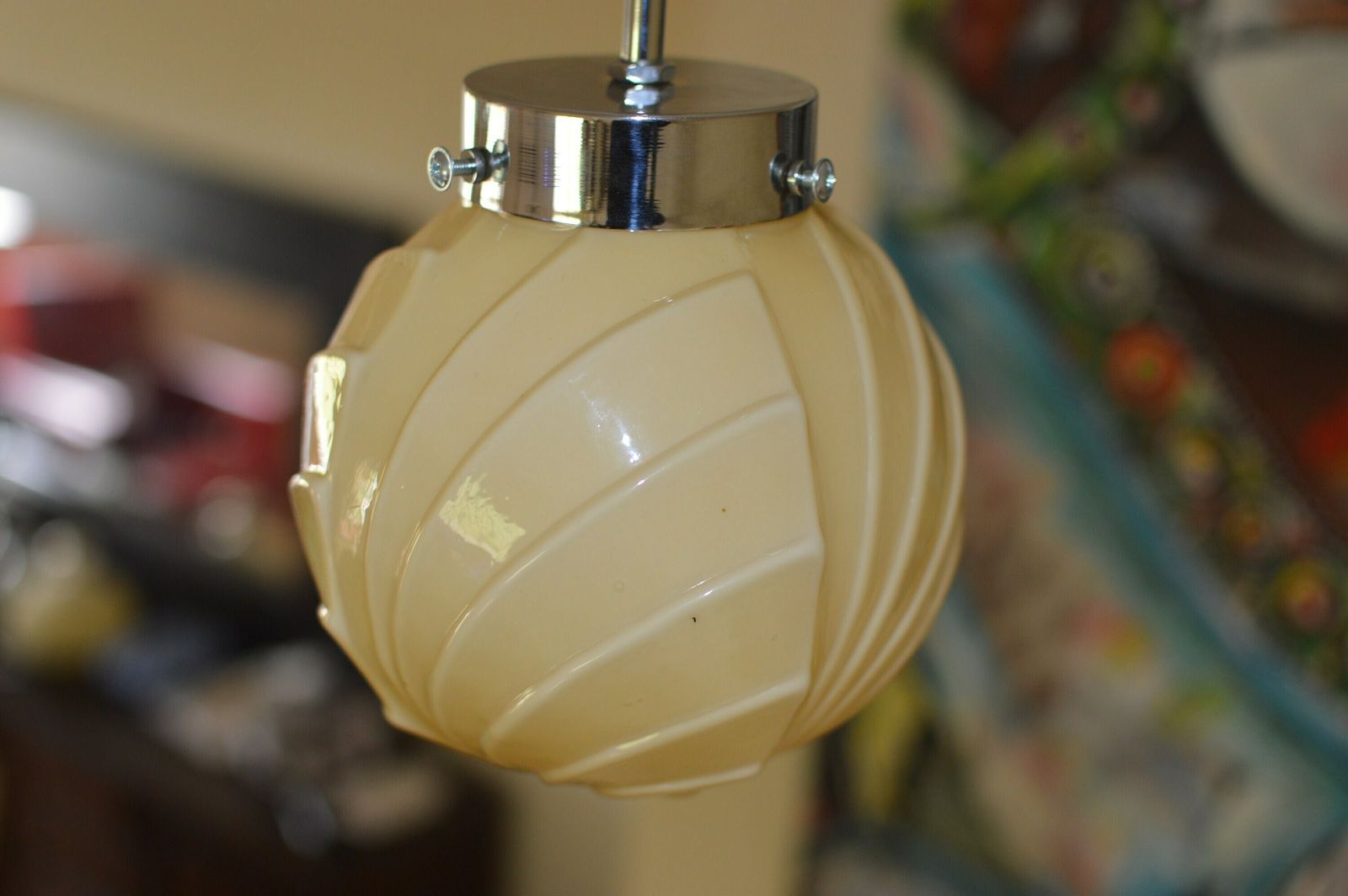 Art Deco Bauhaus Suspension Lamp 1920/30. Opaline Glass