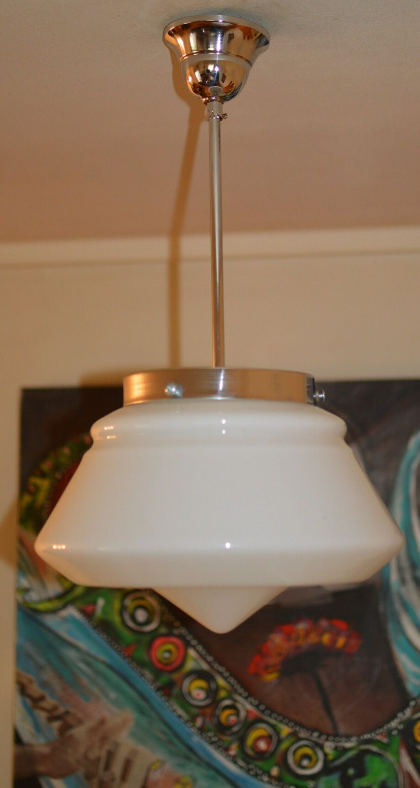 Art Deco Bauhaus Celiling Lamp. School Art Deco Lamp Opaline Glass photo 270.0