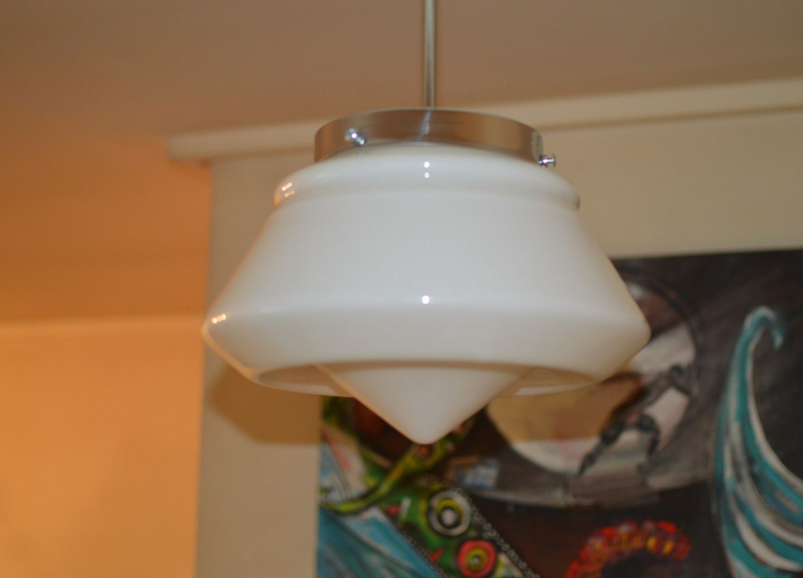 Art Deco Bauhaus Celiling Lamp. School Art Deco Lamp Opaline Glass photo buy