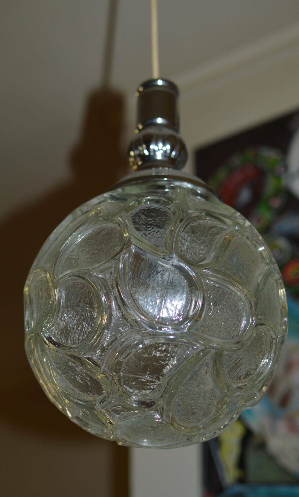 Vintage Hanging Lamp Glass Globe By Doria Leuchten,Germany 70s Space Age Midcentury photo Lighting