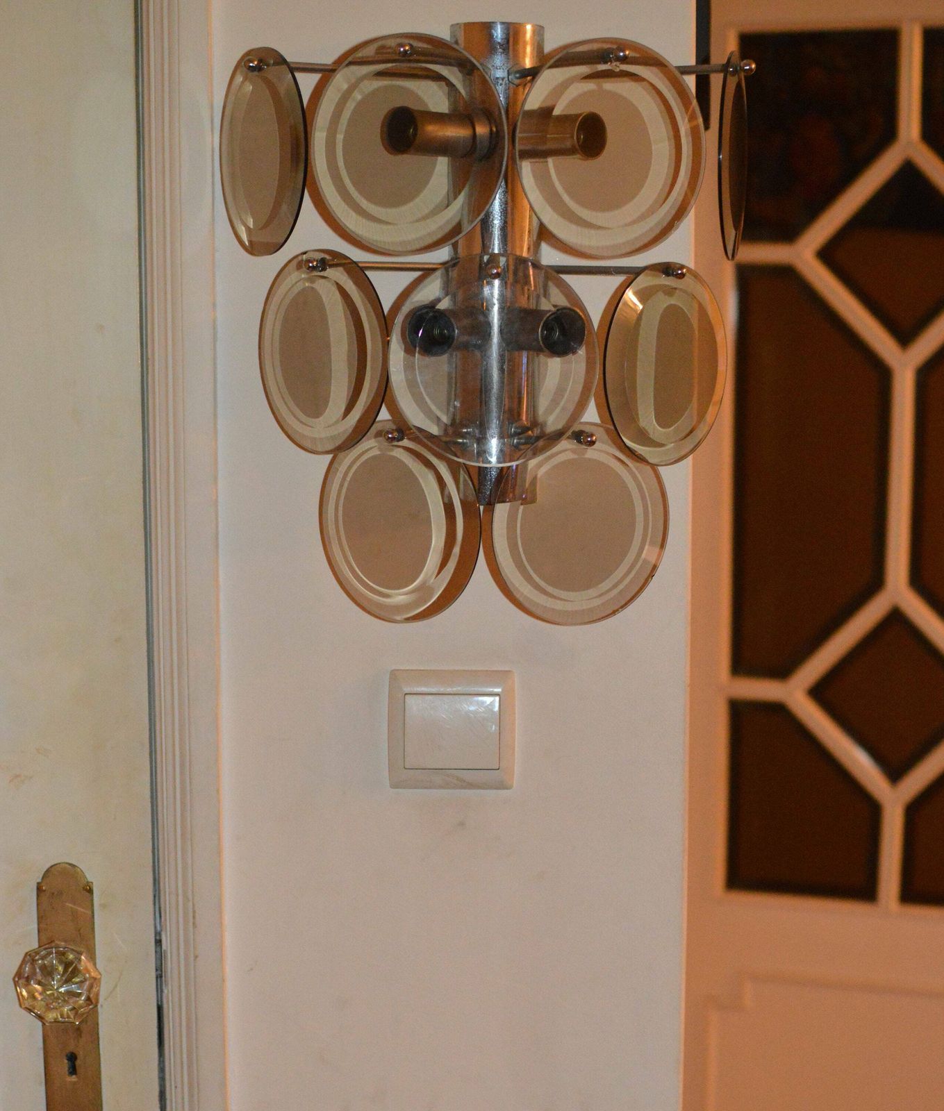 Set Of 3 Vistosi Murano Glass Wall Sconce With Clear Glass Discs. Kalmar Era Lamp photo Lighting