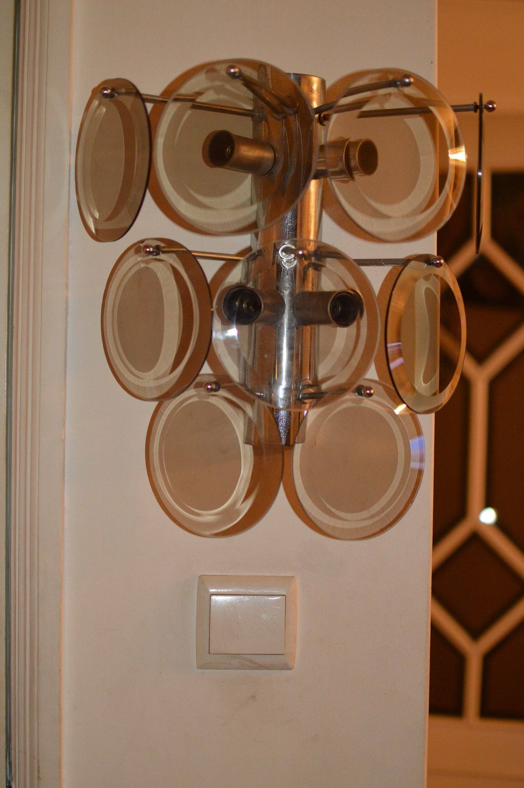Set Of 3 Vistosi Murano Glass Wall Sconce With Clear Glass Discs. Kalmar Era Lamp photo 1059.0