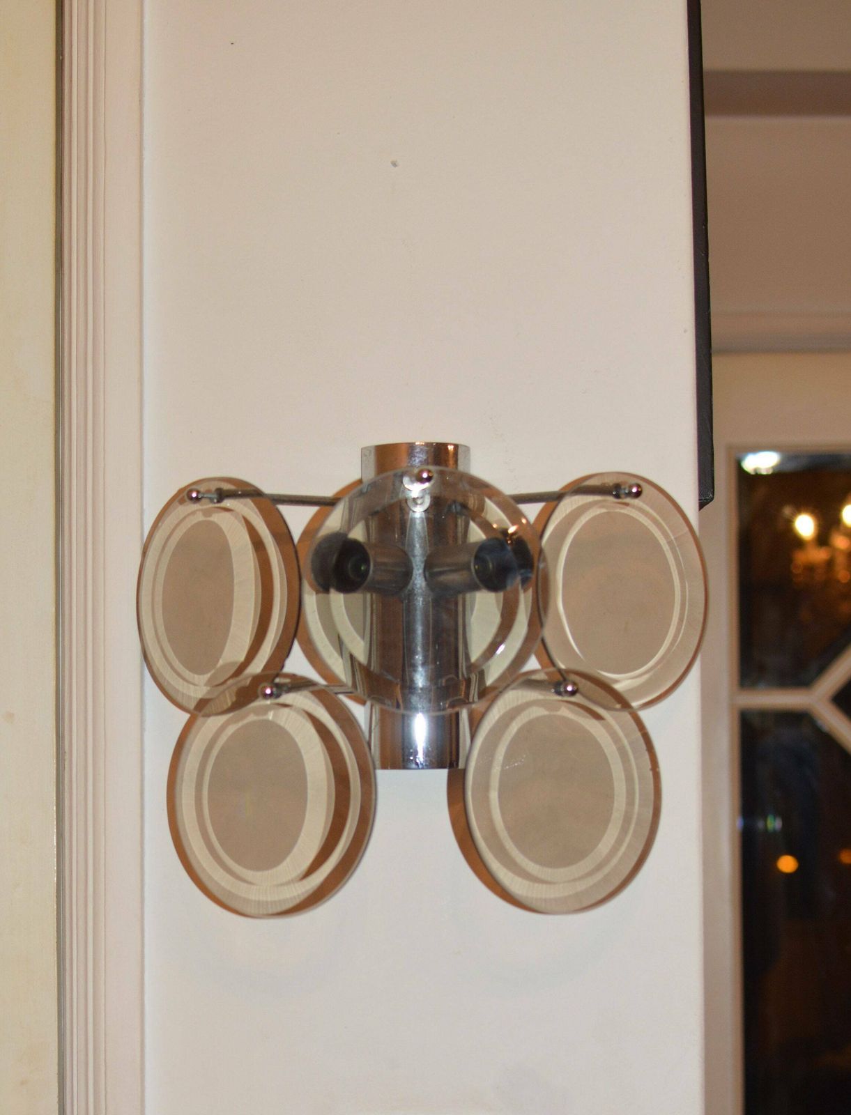 Set Of 3 Vistosi Murano Glass Wall Sconce With Clear Glass Discs. Kalmar Era Lamp photo vinterior