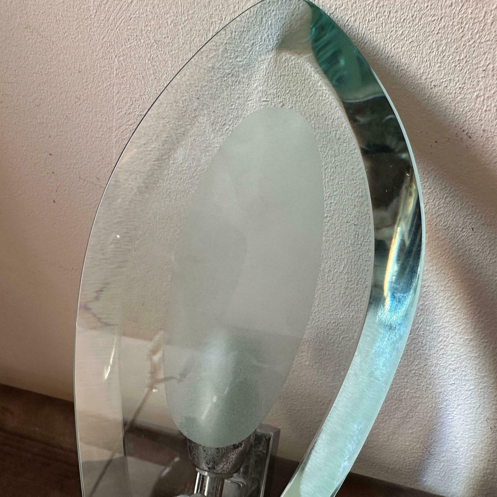 1960s Fontana Arte Style Heavy Glass And Steel Space Age Italian Wall Sconce photo Lighting