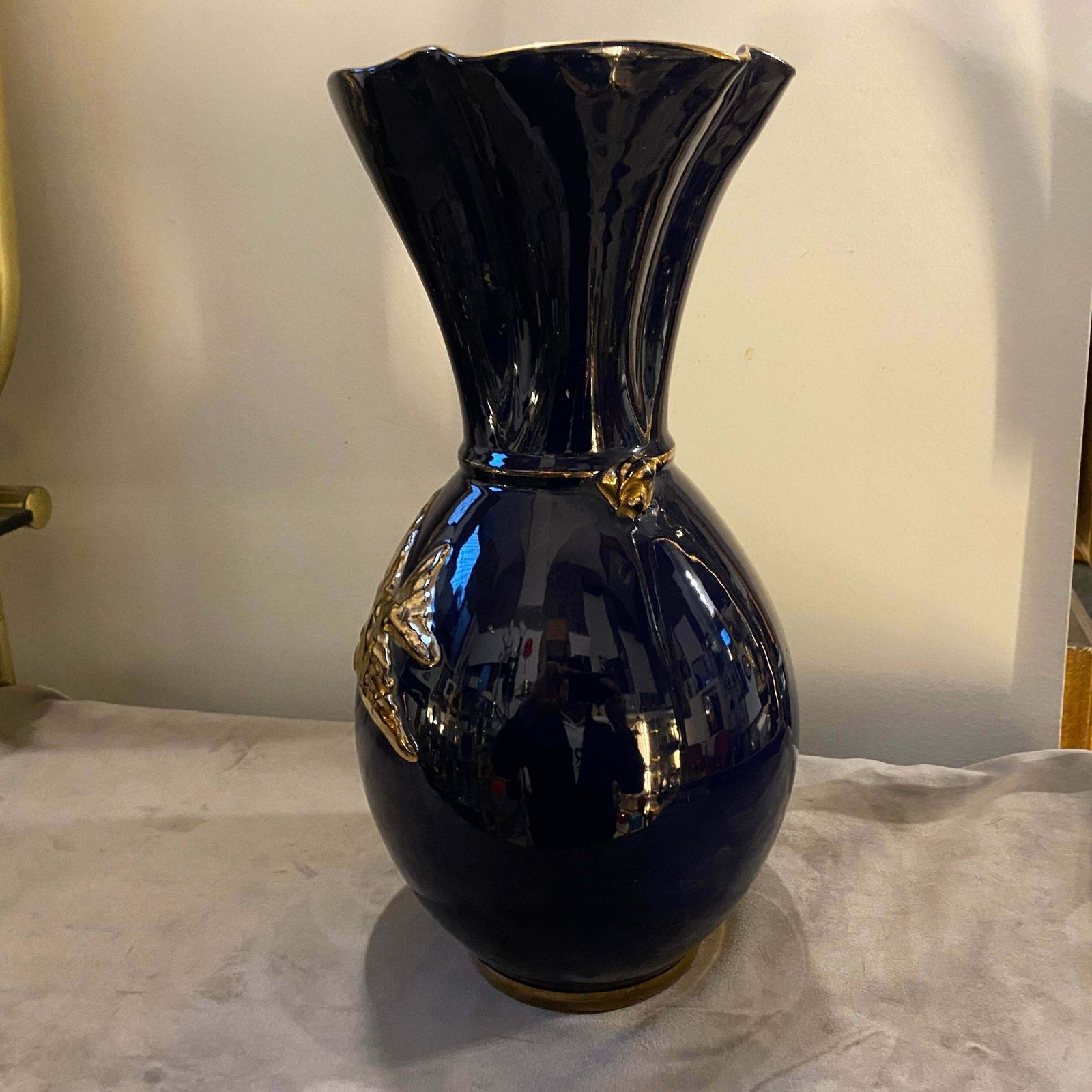 1950s Mid Century Modern Blue And Gold Ceramic Italian Vase By Icap photo 550.0