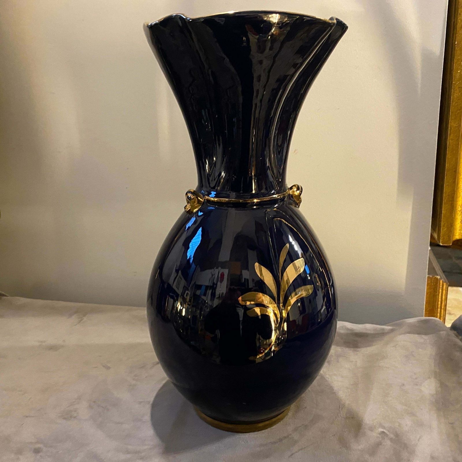 1950s Mid Century Modern Blue And Gold Ceramic Italian Vase By Icap photo vinterior