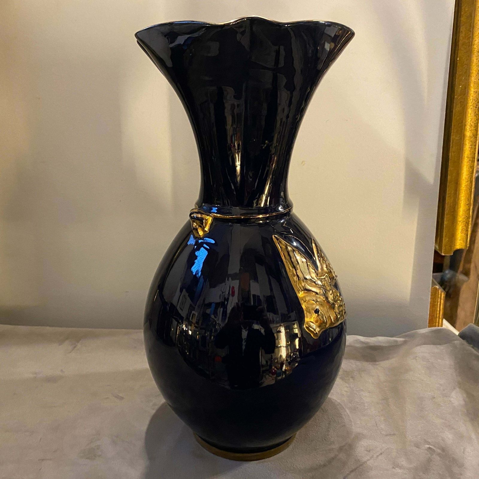 1950s Mid Century Modern Blue And Gold Ceramic Italian Vase By Icap photo vintage