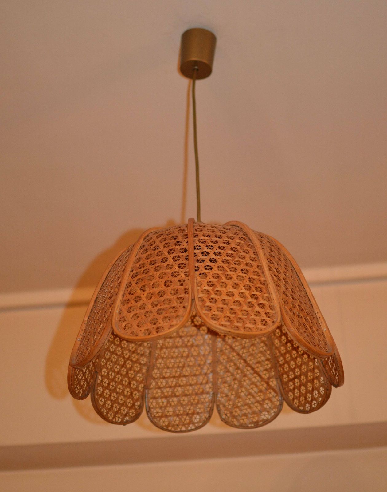 Wooden Wood Ceiling Lamp 60s Ceiling Light Wood Straw Light Hanging Lamp Vintage Ceiling Lamp photo for sale