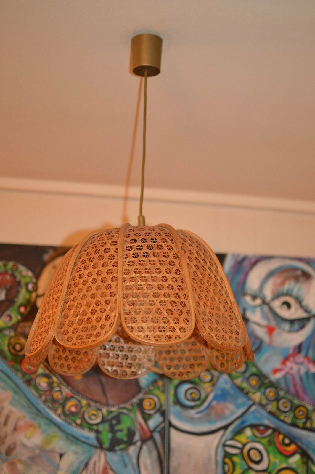photo furniture Wooden Wood Ceiling Lamp 60s Ceiling Light Wood Straw Light Hanging Lamp Vintage Ceiling Lamp