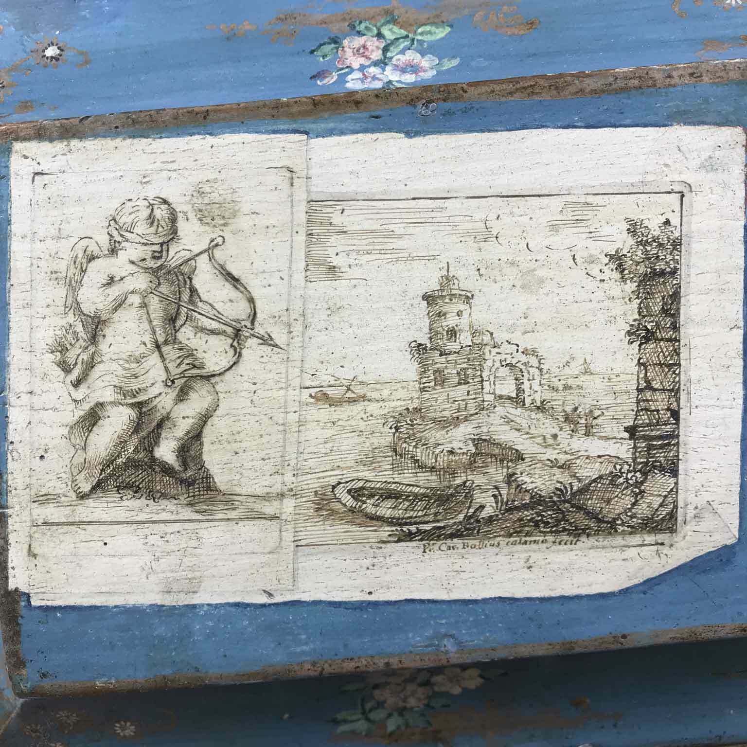 Lacquered Box With Fake Paper And Little Flowers, Late 1700s photo Home Decor