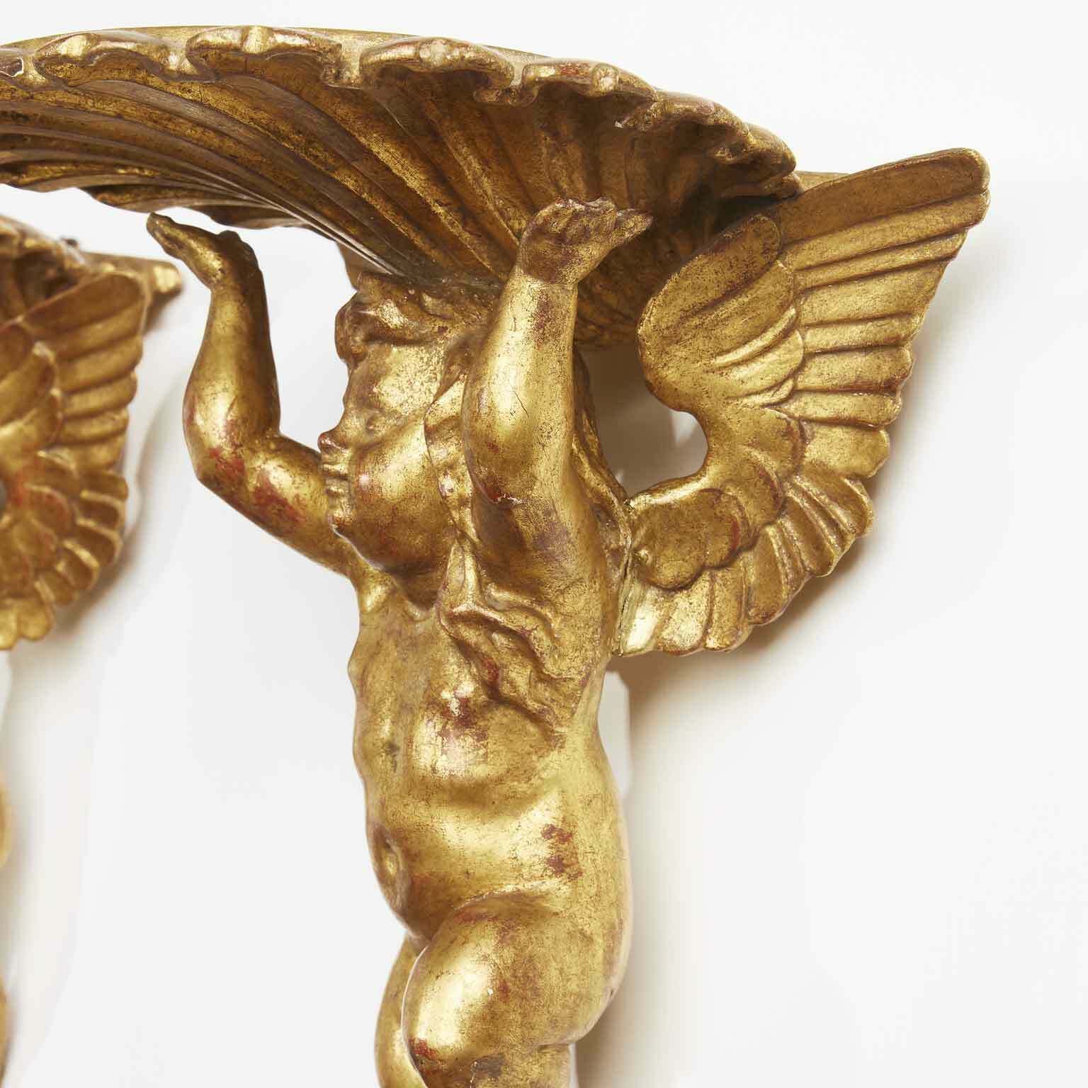 Pair Of Golden Shelves With Putti From The 1800s photo for sale