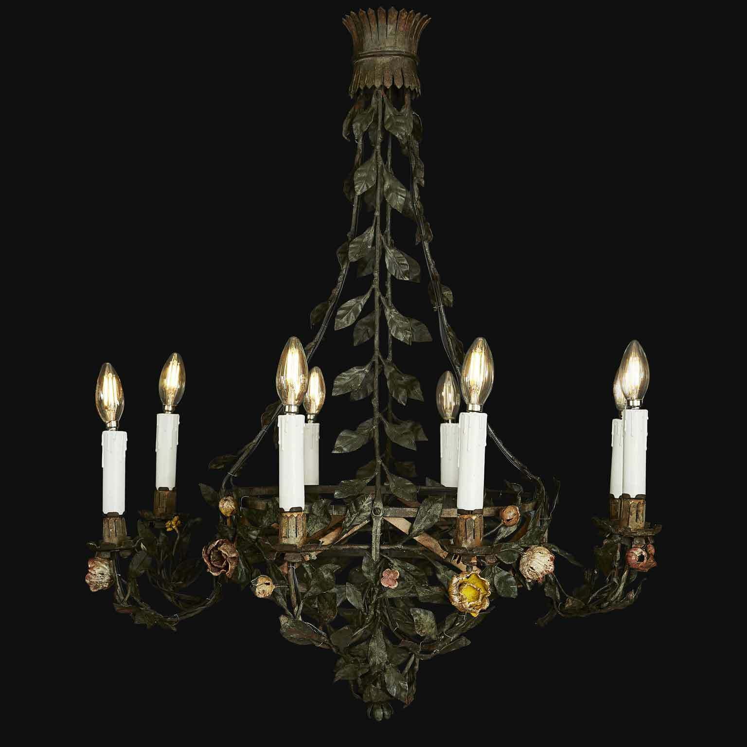 Floral Chandelier In Wrought Iron