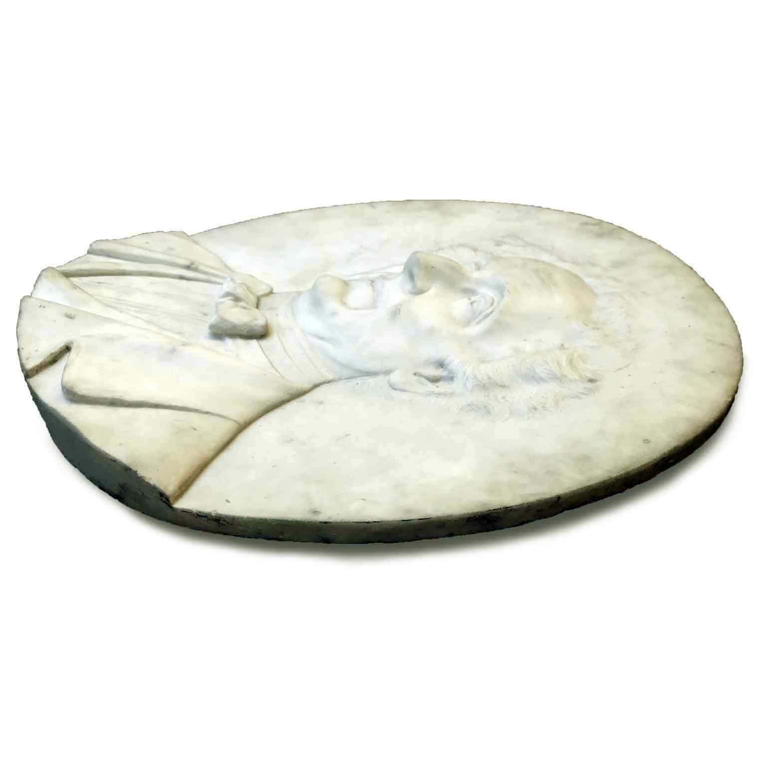 Oval Bas Relief In White Marble With Male Portrait photo buy